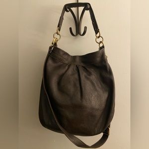 Chocolate brown Roots pebble leather Olivia bag